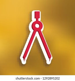 Divider simple sign. Vector. Magenta icon with darker shadow, white sticker and black popart shadow on golden background.