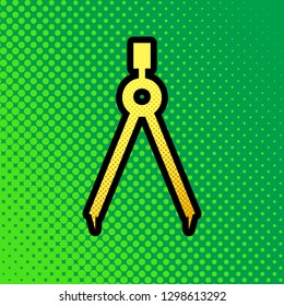 Divider simple sign. Vector. Pop art orange to yellow dots-gradient icon with black contour at greenish background.