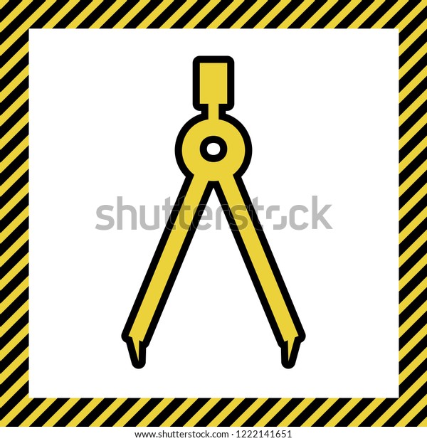 Divider simple sign. Vector. Warm yellow icon\
with black contour in frame named as under construction at white\
background. Isolated.