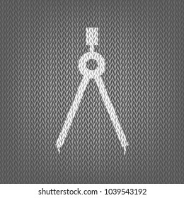 Divider simple sign. Vector. White knitted icon on gray knitted background. Isolated.