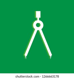 Divider simple sign. Vector. White flat icon with yellow striped shadow at green background.