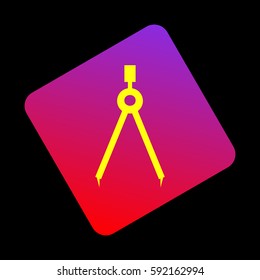 Divider simple sign. Vector. Yellow icon at violet-red gradient square with rounded corners rotated for dynamics on black background.