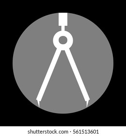 Divider simple sign. White icon in gray circle at black background. Circumscribed circle. Circumcircle.