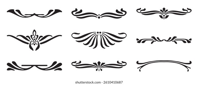 Divider with style Art Nouveau ornament vector set.