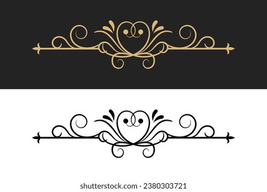 Divider thin line element. Border underline on text page, book, invitation, wedding card, certificate, menu. Vintage ornament, classic, retro style ornamental filigree separator design editable