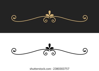 Divider thin line element. Border underline on text page, book, invitation, wedding card, certificate, menu. Vintage ornament, classic, retro style ornamental filigree separator design editable