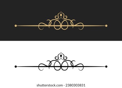 Divider thin line element. Border underline on text page, book, invitation, wedding card, certificate, menu. Vintage ornament, classic, retro style ornamental filigree separator design editable