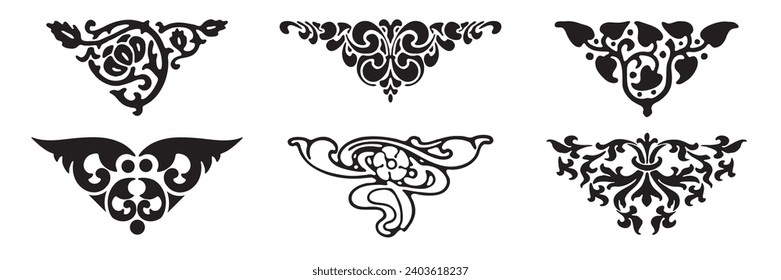 Divider vector icon set. Corner illustration sign collection. Vintage style. Isolated on white background. 
