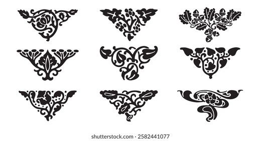 Divider vector icon set. Corner illustration sign collection. Vintage style. Isolated on white background. 