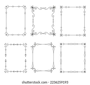 Divider vintage calligraphic frames. Decorative retro frame set. Victorian ornate border. Luxury menu banner. Book page, poster, diploma elegant design. Card calligraphic decoration