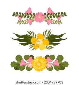 dividers with bright flowers and leaves. decor for blocks of text. colorful divider.