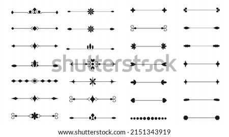 Dividers decor set. Collection of classic vintage separators. Vector black linear text dividers on a white background. Outlines label a set of border elements.