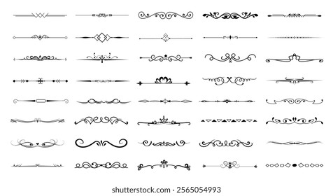 dividers doodle set. Wedding decorative elements. Divider ornament, borders, vintage line separators. Hand drawn vector illustration isolated on white background