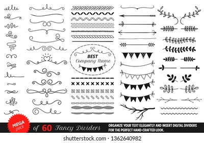 dividers, flourishes, calligraphy and lettering elements. isolated vector text decor elements.