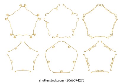 Divide cuadros de pentágono decorativos de oro retro real ornamental conjunto de primas de cosecha. Bordes para el menú de diseño, sitio web, sertificado, invitación de boda de saludo y otros documentos. Ilustración del vector