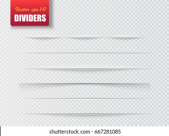 Dividers isolated on transparent background. Shadow dividers. Vector illustration