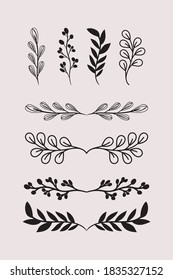 dividers leaves ornaments black set design of Decorative element theme Vector illustration