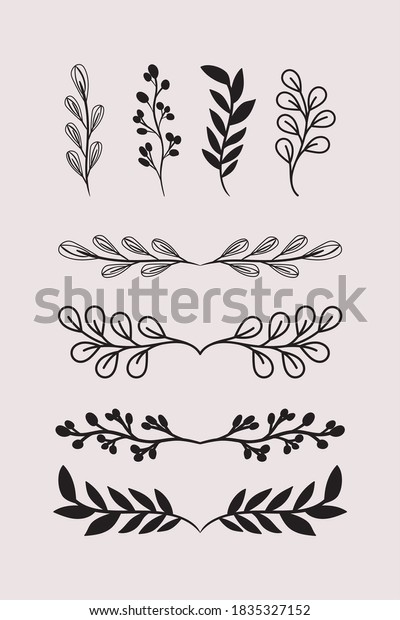 dividers leaves ornaments black set\
design of Decorative element theme Vector\
illustration