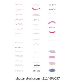 Dividers, lines, abstract element set. Collection of colorful vintage graphic decorative elements. Vector illustration.