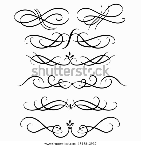 Dividers Ornate vector. Set Collection of\
Vintage Ornament Elements, Hand drawn vector dividers. Doodle\
design elements. Decorative swirls\
dividers.