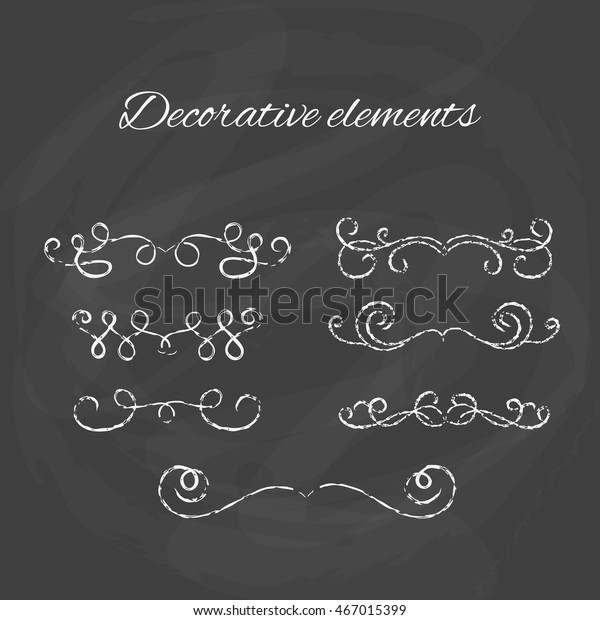 Dividers set. Chalk divider on blackboard. Hand\
drawn illustration. Ornamental decorative elements. Vector ornate\
elements design.