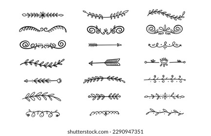 Dividers set hand drawn nature style black signs vector art illustration isolated on white background.