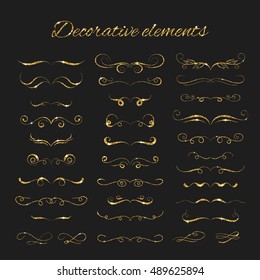 Dividers set. Vector gold ornate design. Golden flourishes.