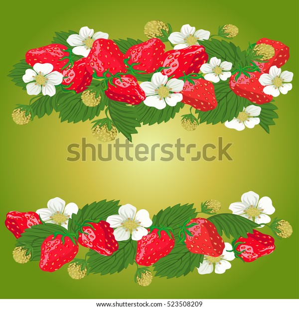 Dividers from strawberry berries in an environment\
of flowers and leaves