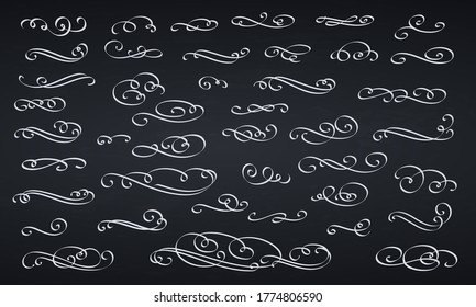 Dividers text. Calligraphic design elements. Decorative swirls ornamet or scrolls, vintage flourishes, stroke and curls. Retro vector illustration.