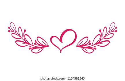 Dividers vector isolated. Horizontal vintage line with heart. Decorative page rules. Separation select text