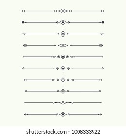 Dividers vector set isolated. Geometric horizontal vintage line border and text design element. Collection of decorative page rules. Separation select text. 