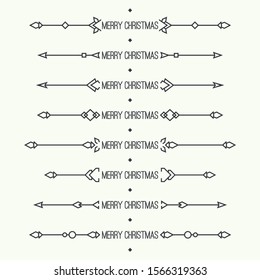 Dividers vector set isolated. Geometric horizontal modern hipster line with merry christmas text. Collection of decorative page rules. Separation select text. 
