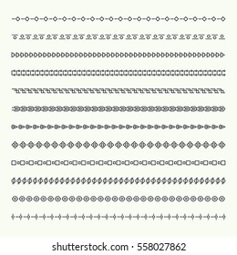 Dividers vector set isolated. Geometric horizontal vintage line border and text design element. Collection of decorative page rules. 