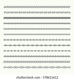Dividers vector set isolated. Geometric horizontal vintage line border and text design element. Collection of decorative page rules. 