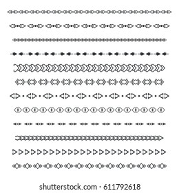 Dividers vector set isolated. Geometric horizontal vintage line border and text design element. Collection of decorative page rules. Separation select text. 