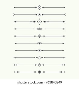 Dividers vector set isolated. Geometric horizontal vintage line border and text design element. Collection of decorative page rules. Separation select text. Minimalism
