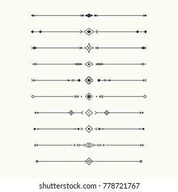 Dividers vector set isolated. Geometric horizontal vintage line border and text design element. Collection of decorative page rules. Separation select text. Minimalism