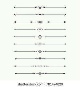 Dividers vector set isolated. Geometric horizontal vintage line border and text design element. Collection of decorative page rules. Separation select text. Minimalism