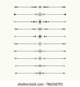 Divisores vectoriales aislados. Borde de de línea horizontal geométrica y elemento de diseño de texto. Colección de reglas de página decorativas. Separación seleccionar texto. Minimalismo