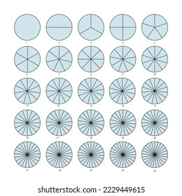Dividing a circle into equal segments. Simple flat linear illustration on a white background.
