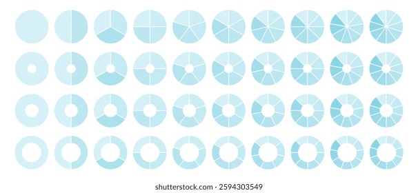 Dividing diagram equal parts from 1 to 10 blue, Cyclical pie chart wheel infographic, Vector illustration.