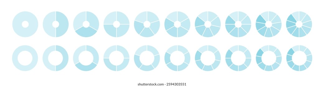 Dividing diagram equal parts from 1 to 10 blue, Cyclical pie chart wheel infographic, Vector illustration.