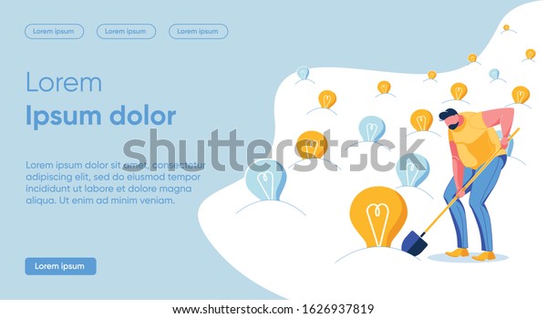 Dividing General Idea into Several Parts,\
Cartoon. Plump Man Casual Wear Digging with Shovel. Dimming and\
Luminous Bulbs Grow Ground, an Overweight Guy makes Effort. Vector\
Illustration.