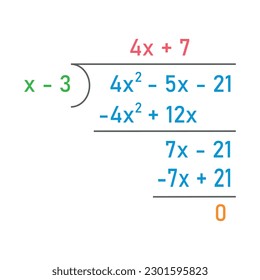 Dividing polynomial expressions in mathematics. Long division of polynomials. Math resources for teachers. Division, quotient, dividend and remainder.