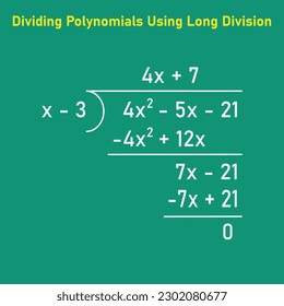 Dividing polynomial expressions in mathematics. Long division of polynomials. Math resources for teachers. Division, quotient, dividend and remainder.