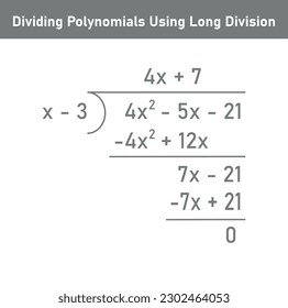 Dividing polynomial expressions in mathematics. Long division of polynomials. Math resources for teachers. Division, quotient, dividend and remainder.