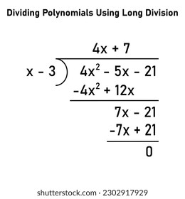 Dividing polynomial expressions in mathematics. Long division of polynomials. Math resources for teachers. Division, quotient, dividend and remainder.