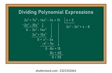 Dividing polynomial expressions in mathematics. Long division of polynomials. Math resources for teachers. Division, quotient, dividend and remainder.