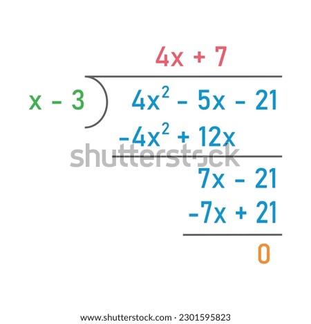 Dividing polynomial expressions in mathematics. Long division of polynomials. Math resources for teachers. Division, quotient, dividend and remainder.