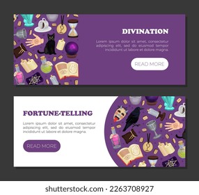 Diseño de pancartas de divinidad y de Fortune Telling con plantilla vectorial de símbolos mágicos